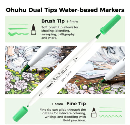 Ohuhu Pupe B 40 Paper-friendly Markers and Colouring Book Set