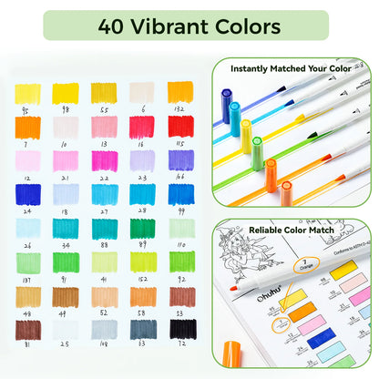 Ohuhu Pupe B 40 Paper-friendly Markers and Colouring Book Set