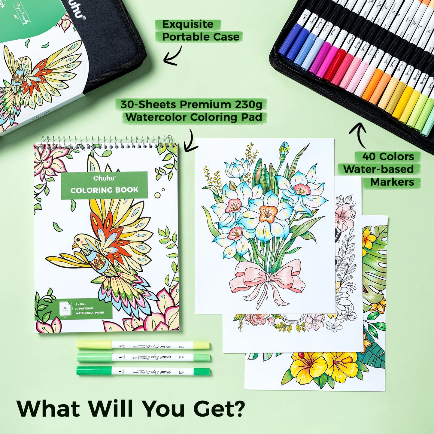 Ohuhu Pupe B 40 Paper-friendly Markers and Colouring Book Set