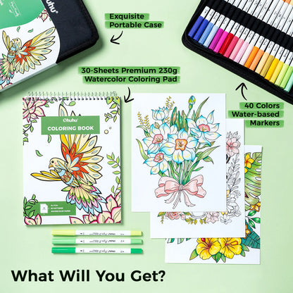 Ohuhu Pupe B 40 Paper-friendly Markers and Colouring Book Set