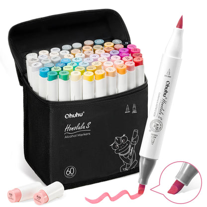 Ohuhu Honolulu S 60 Colours Dual Tip Alcohol Art Markers, Illustration Tones