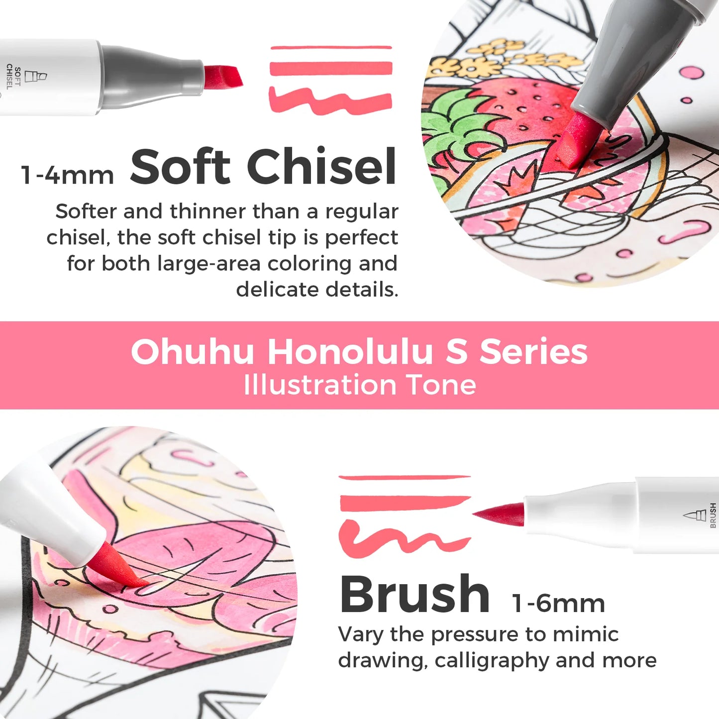 Ohuhu Honolulu S 60 Colours Dual Tip Alcohol Art Markers, Illustration Tones