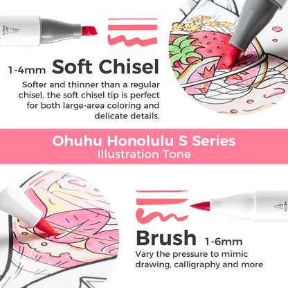 Ohuhu Honolulu S 60 Colours Dual Tip Alcohol Art Markers, Illustration Tones