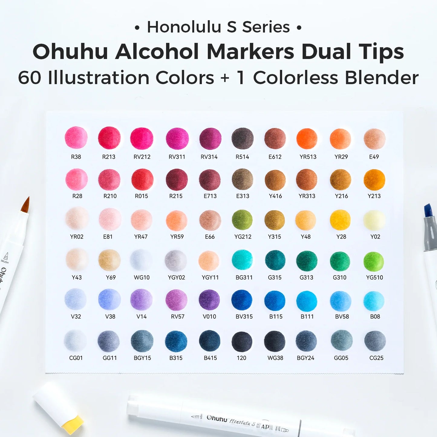 Ohuhu Honolulu S 60 Colours Dual Tip Alcohol Art Markers, Illustration Tones