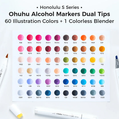 Ohuhu Honolulu S 60 Colours Dual Tip Alcohol Art Markers, Illustration Tones