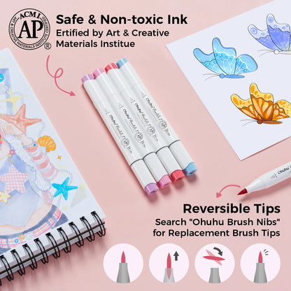 Ohuhu Honolulu S 60 Colours Dual Tip Alcohol Art Markers, Illustration Tones