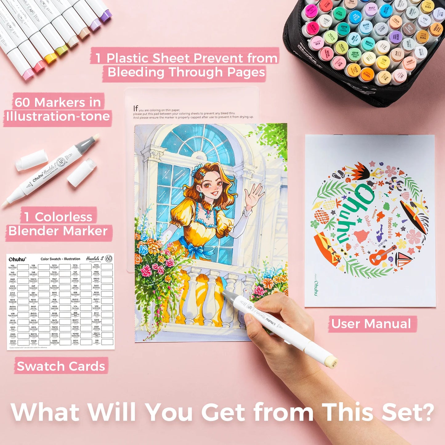 Ohuhu Honolulu S 60 Colours Dual Tip Alcohol Art Markers, Illustration Tones