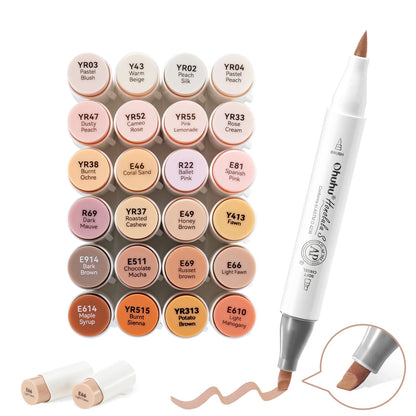 Ohuhu Honolulu S 24 Skin Tone Colours Dual Tip Alcohol Art Markers