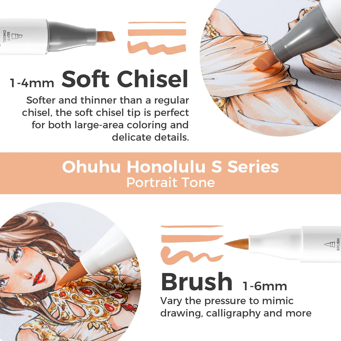 Ohuhu Honolulu S 24 Skin Tone Colours Dual Tip Alcohol Art Markers