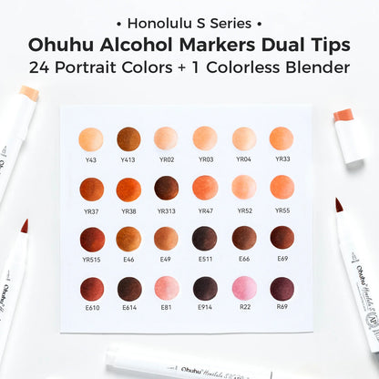 Ohuhu Honolulu S 24 Skin Tone Colours Dual Tip Alcohol Art Markers