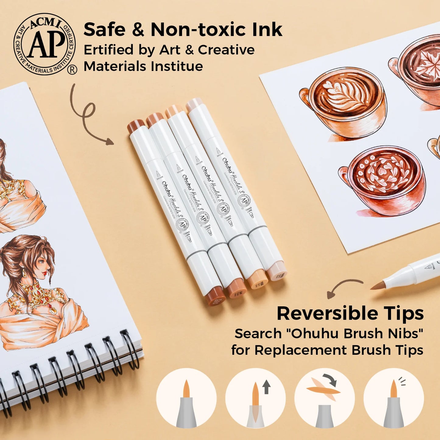 Ohuhu Honolulu S 24 Skin Tone Colours Dual Tip Alcohol Art Markers