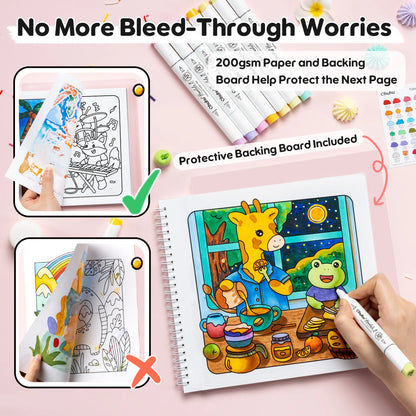 Ohuhu Honolulu B 48 Colours Alcohol Markers with Colouring Book