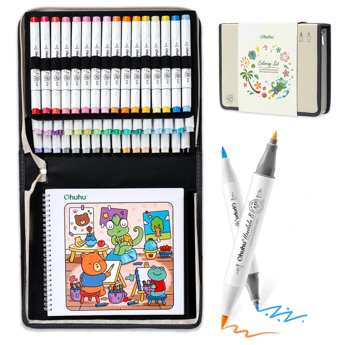 Ohuhu Honolulu B 48 Colours Alcohol Markers with Colouring Book