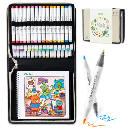 Ohuhu Honolulu B 48 Colours Alcohol Markers with Colouring Book