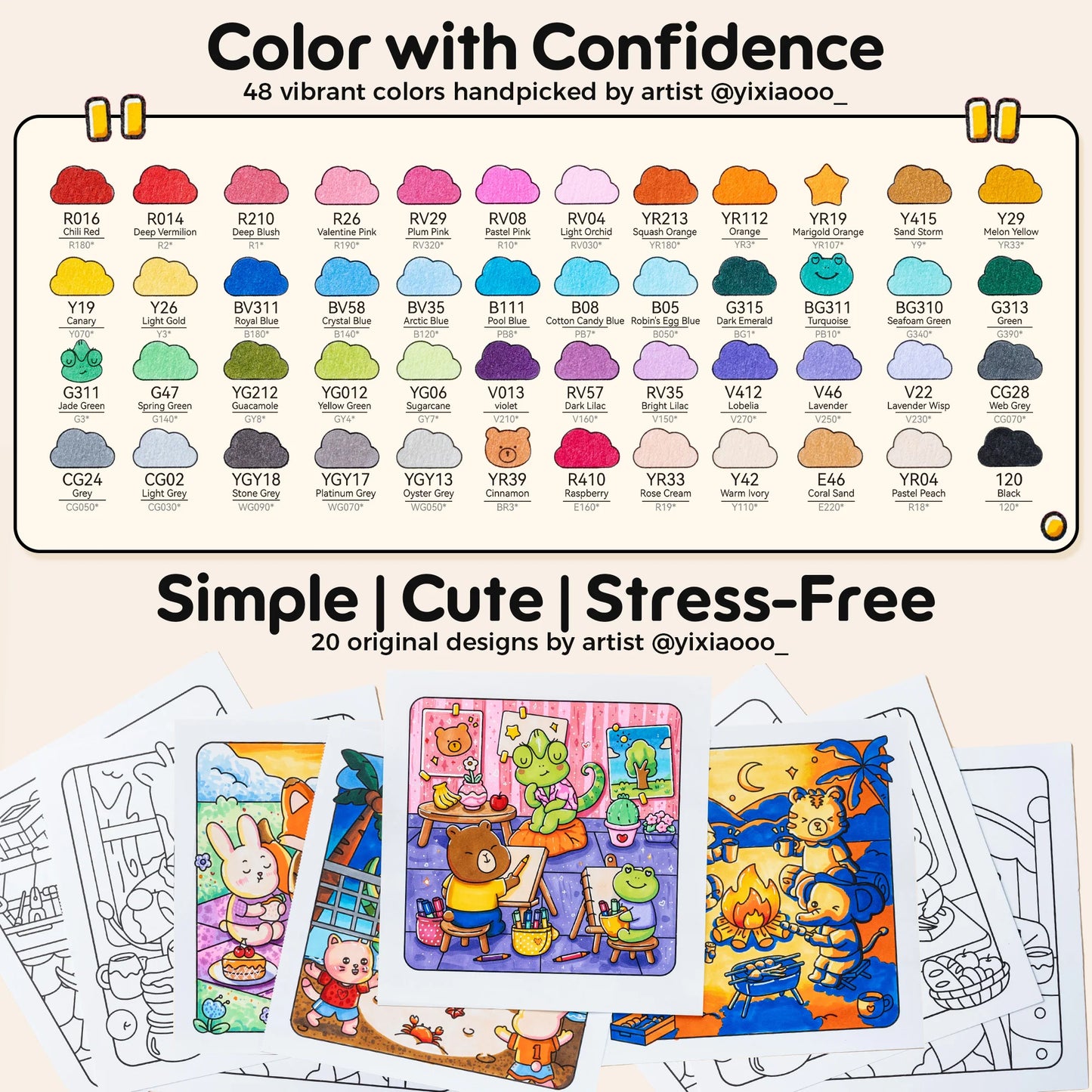 Ohuhu Honolulu B 48 Colours Alcohol Markers with Colouring Book
