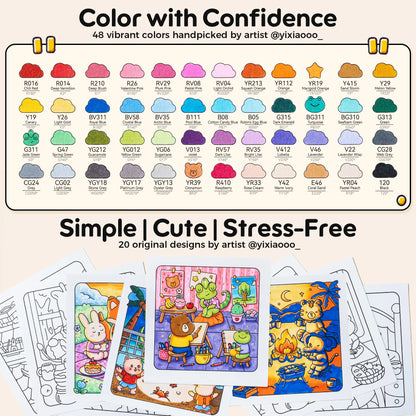 Ohuhu Honolulu B 48 Colours Alcohol Markers with Colouring Book