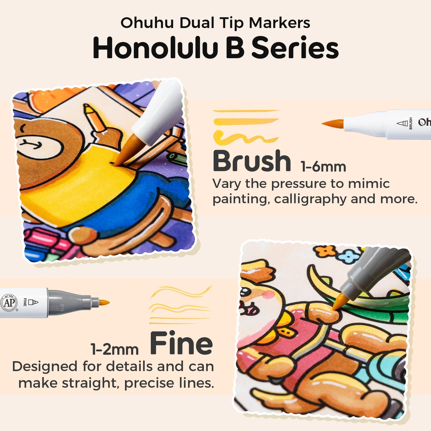 Ohuhu Honolulu B 48 Colours Alcohol Markers with Colouring Book
