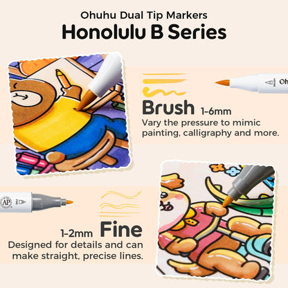 Ohuhu Honolulu B 48 Colours Alcohol Markers with Colouring Book