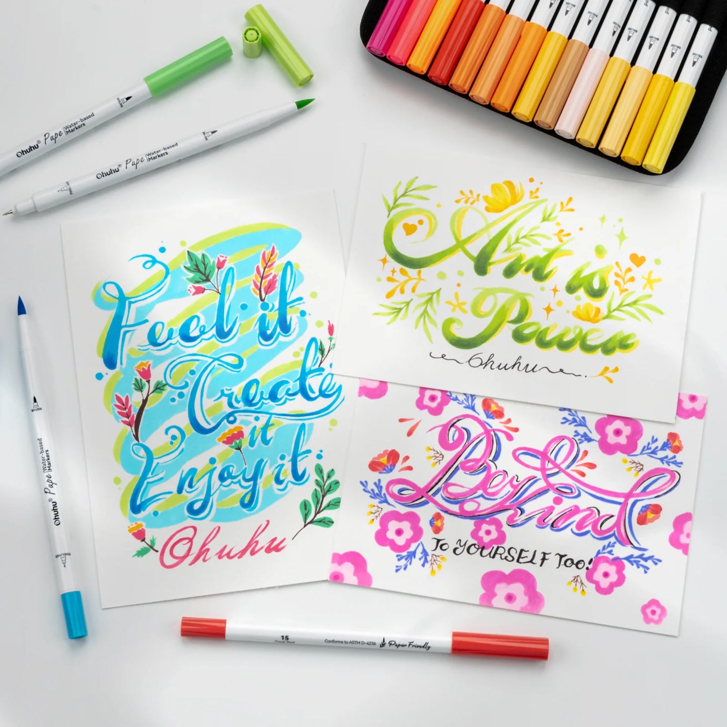 Ohuhu Pupe 60 Colours Paper-Friendly Dual Tip Water Based Art Markers