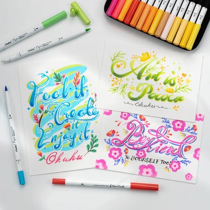 Ohuhu Pupe 60 Colours Paper-Friendly Dual Tip Water Based Art Markers