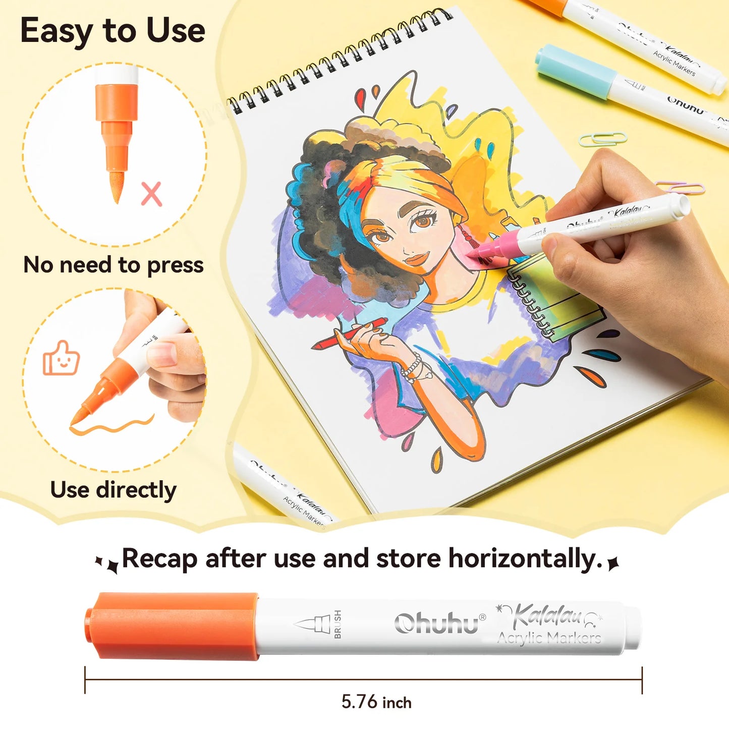 Ohuhu Kalalau 30 Colours Cotton-Core Acrylic Markers