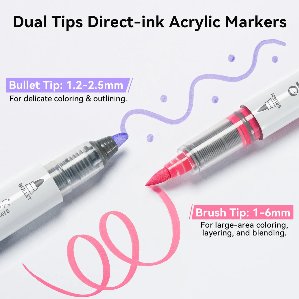 Ohuhu Waimoku 24 Colours Automatic Ink Control Acrylic Markers, Brush & Bullet