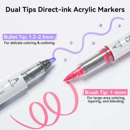 Ohuhu Waimoku 24 Colours Automatic Ink Control Acrylic Markers, Brush & Bullet