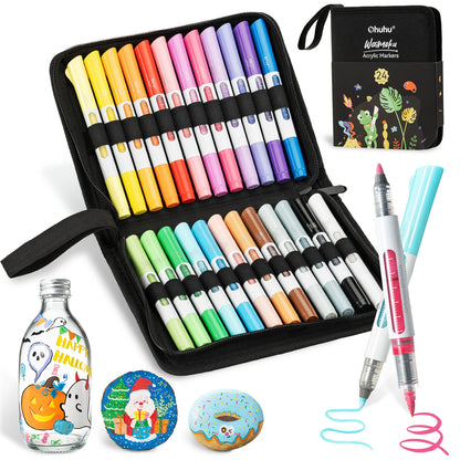 Ohuhu Waimoku 24 Colours Automatic Ink Control Acrylic Markers, Brush & Bullet