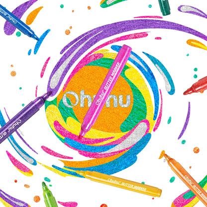 Ohuhu Glitter Metallic Marker Pens, 12 Colours, 3mm