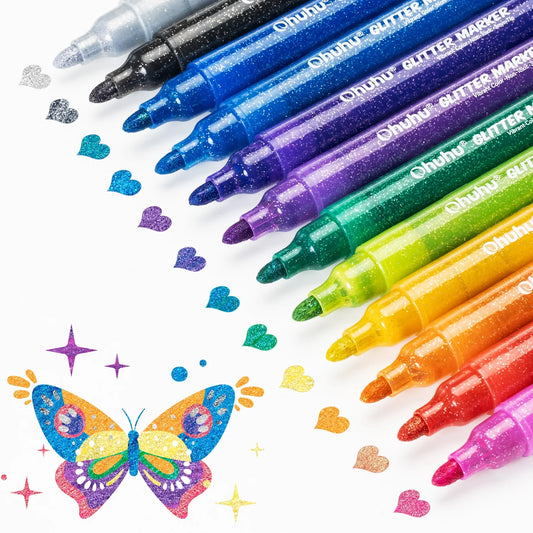 Ohuhu Glitter Metallic Marker Pens, 12 Colours, 3mm