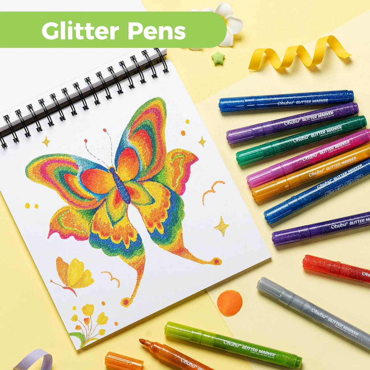 Ohuhu Glitter Metallic Marker Pens, 12 Colours, 3mm
