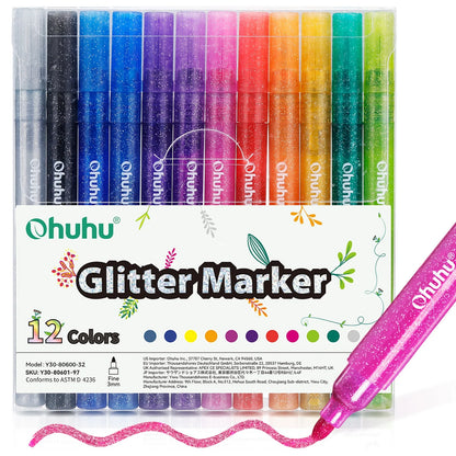 Ohuhu Glitter Metallic Marker Pens, 12 Colours, 3mm