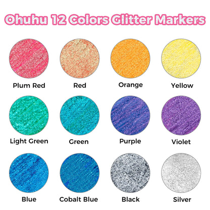 Ohuhu Glitter Metallic Marker Pens, 12 Colours, 3mm