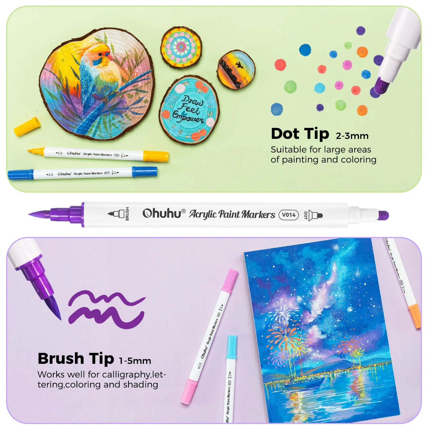 Ohuhu Akaka 120 Colours Cotton-Core Acrylic Paint Markers, Brush & Dot