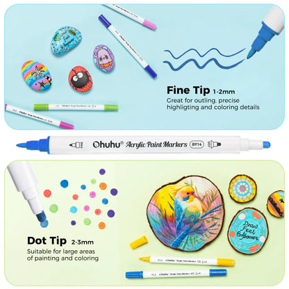 Ohuhu Akaka 120 Colours Cotton-Core Acrylic Paint Markers, Fine & Dot