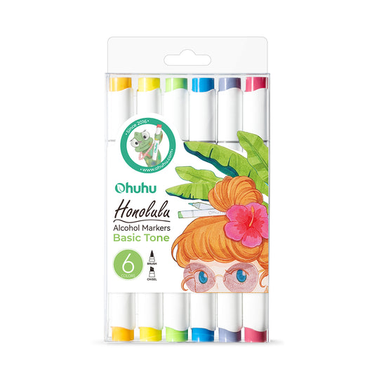 Ohuhu Honolulu 6 Basic Colours Dual Tip Alcohol Art Markers