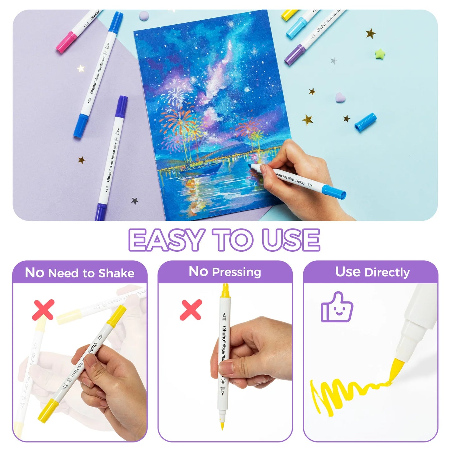 Ohuhu Akaka 120 Colours Cotton-Core Acrylic Paint Markers, Fine & Dot
