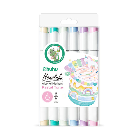 Ohuhu Honolulu 6 Pastel Colours Dual Tip Alcohol Art Markers